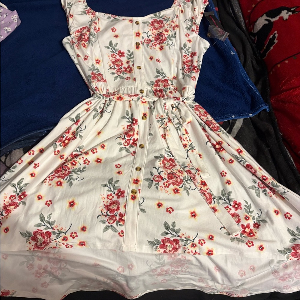 Floral Dress in White and Red